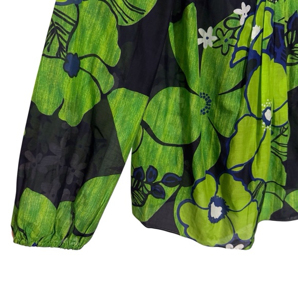 Lafayette 148 New York Size 6 Green Mod Beaded Floral Tunic Top Vacation Beach - Picture 4 of 8